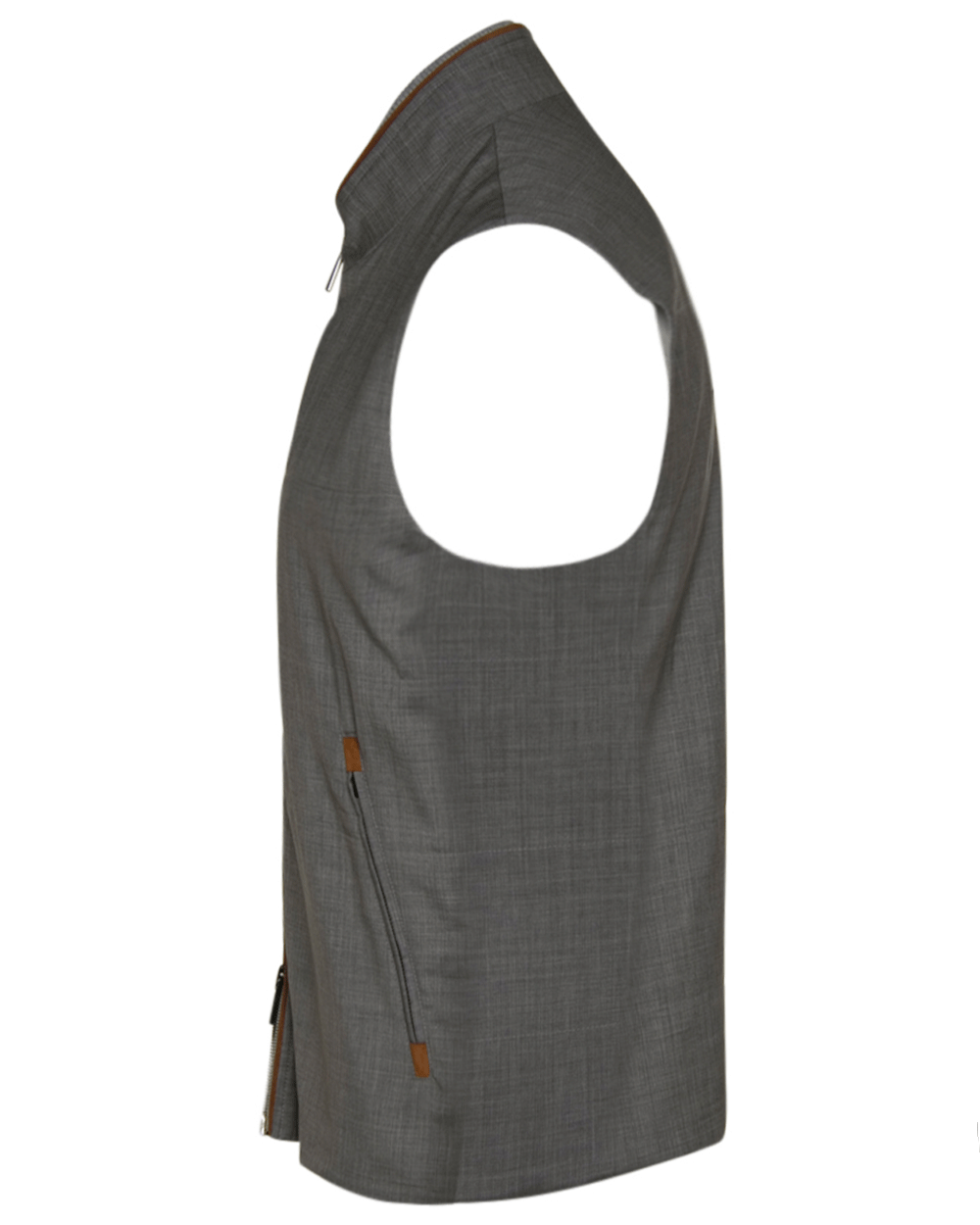 Grey Double Zip Wool Vest with Suede Trim