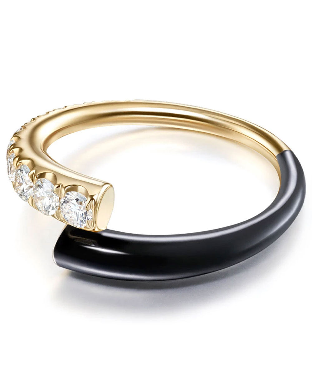 Yellow Gold Black Enamel Diamond Lola Ring