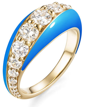 Yellow Gold Neon Blue Enamel Diamond Remi Ring