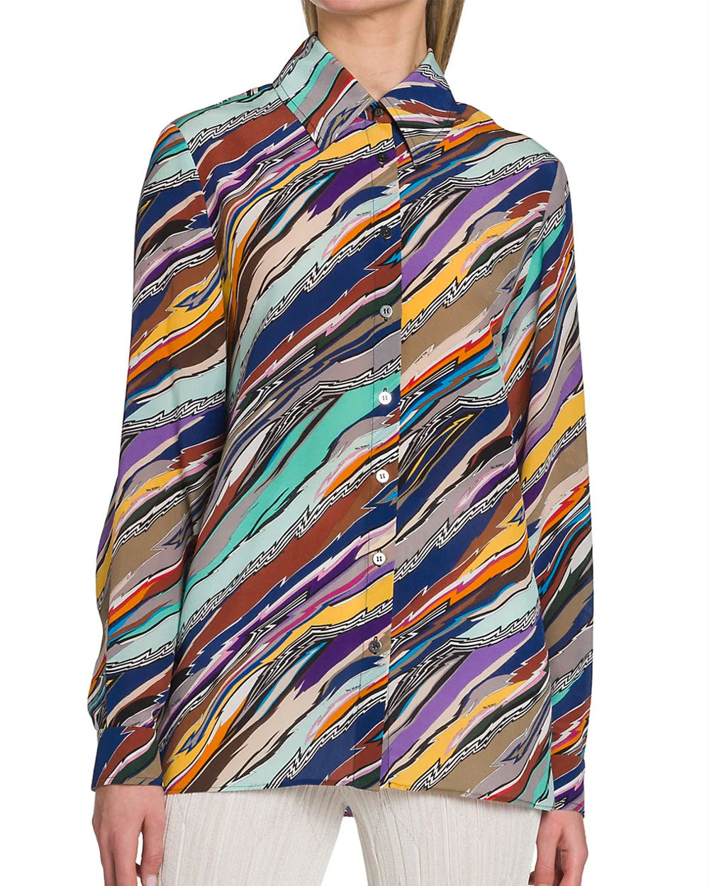 Multicolor Diagonal Striped Silk Shirt