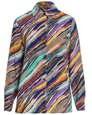 Multicolor Diagonal Striped Silk Shirt