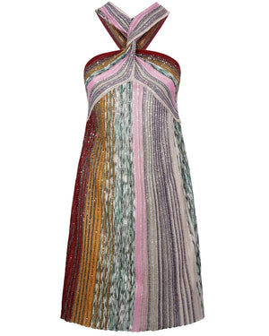 Multicolor Sequin Halter Neck Mini Dress
