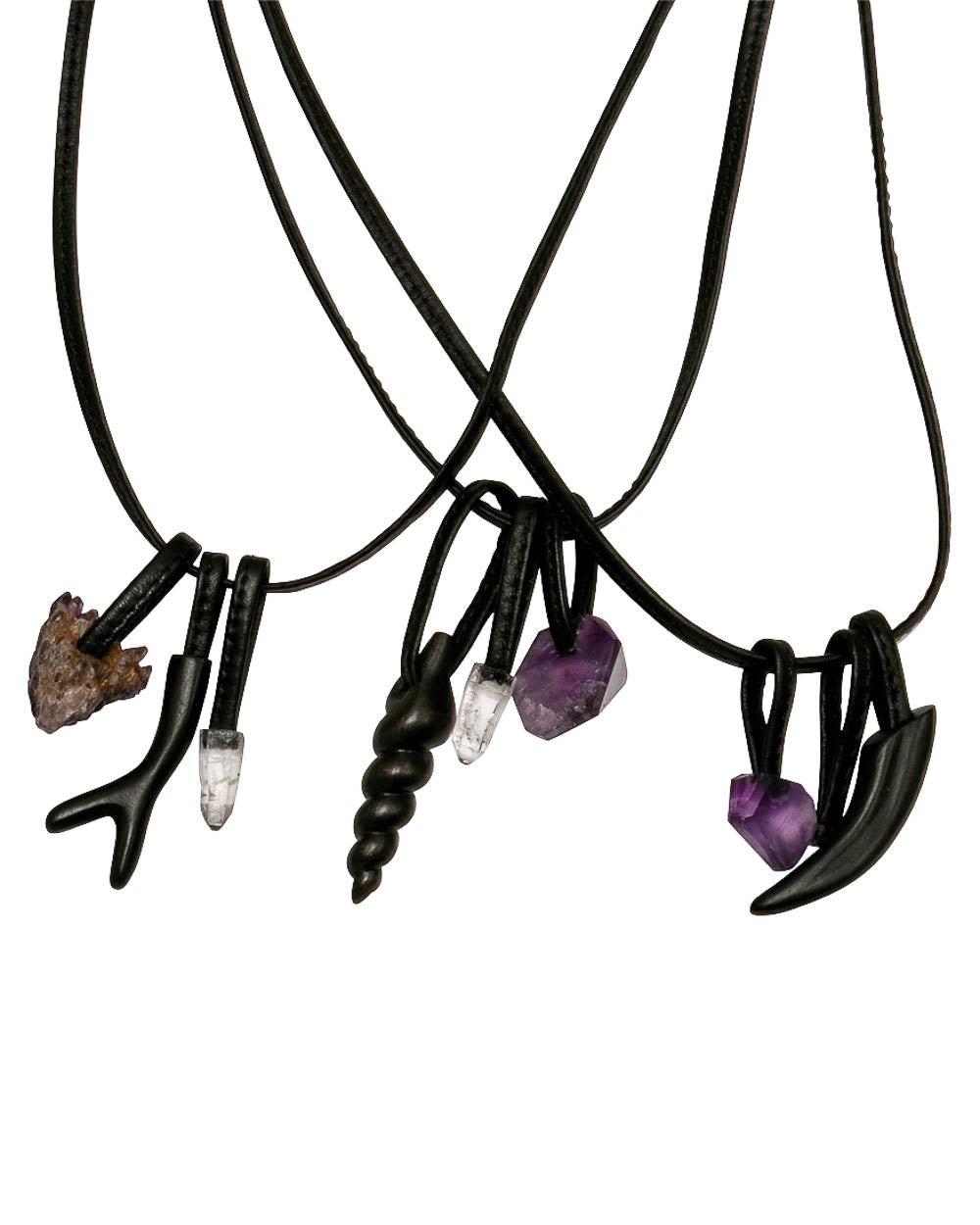 Amethyst and Crystal Leather Pendant Necklace