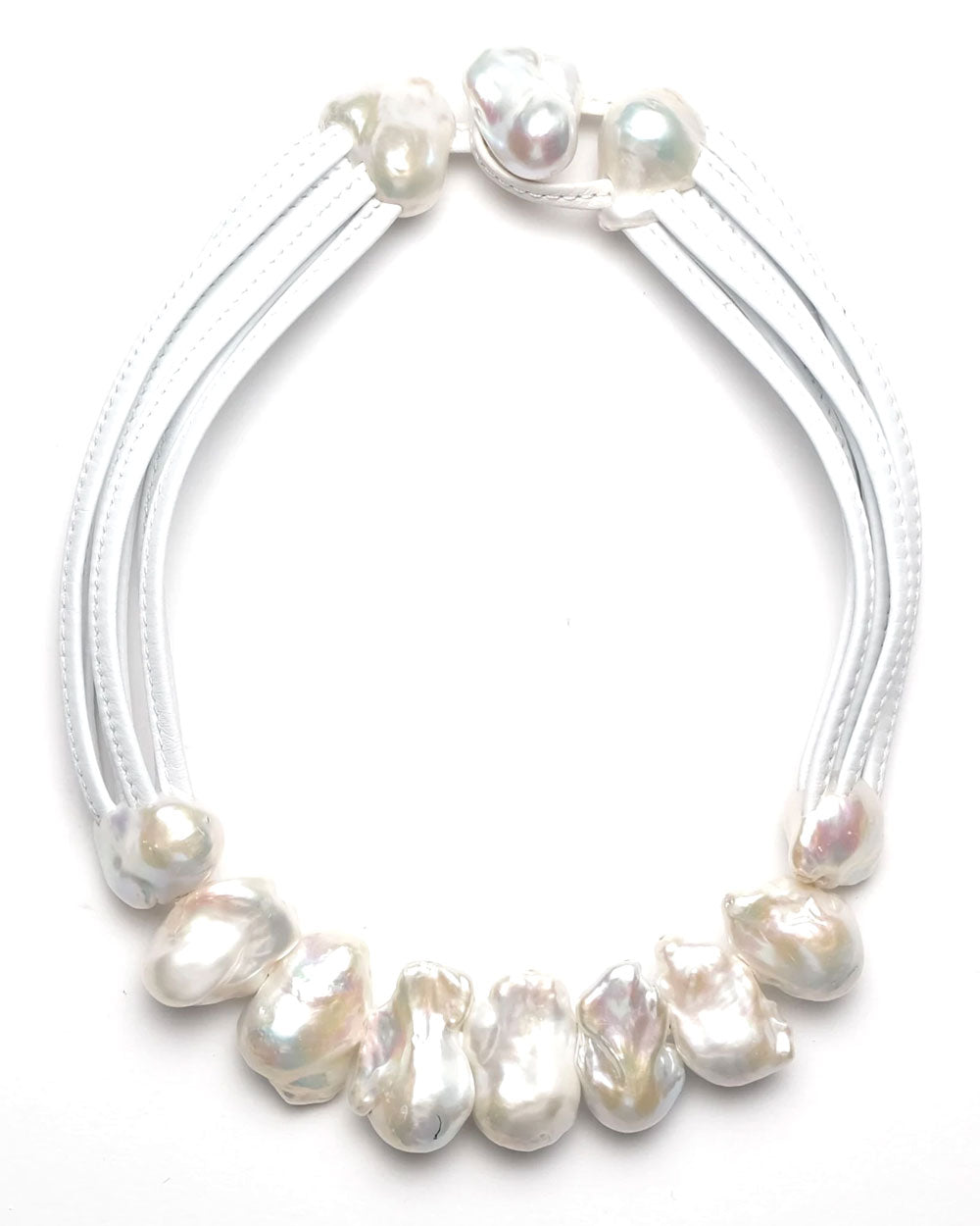 Baroque Pearl White Leather Necklace
