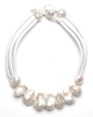 Baroque Pearl White Leather Necklace