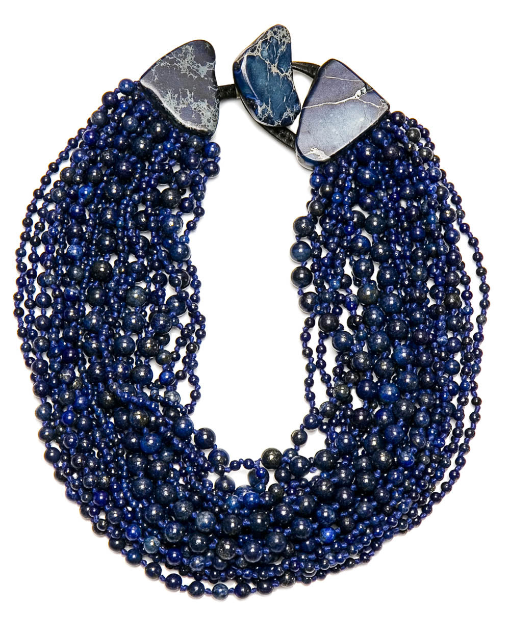 Blue Pearl Beaded Multi Strand Short Necklace