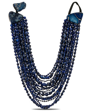 Blue Pearl Beaded Multi Strand Short Necklace