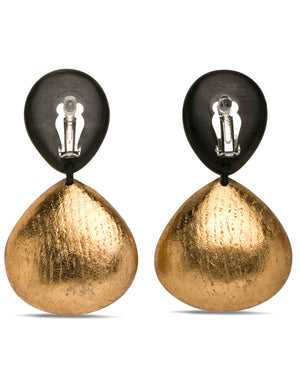 Ebony Wood and Gold Foil Large Double Drop Earrings