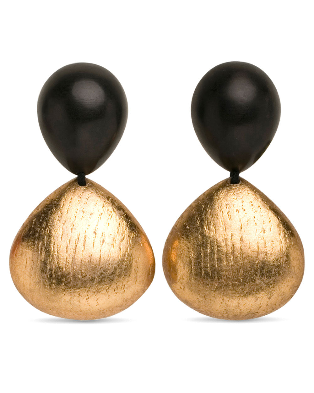 Ebony Wood and Gold Foil Large Double Drop Earrings