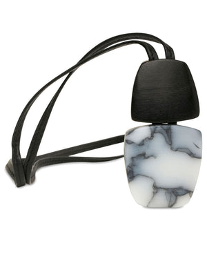 Grey Agate and Ebony Pendant Leather Necklace