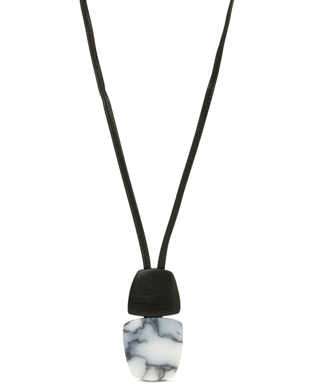 Grey Agate and Ebony Pendant Leather Necklace