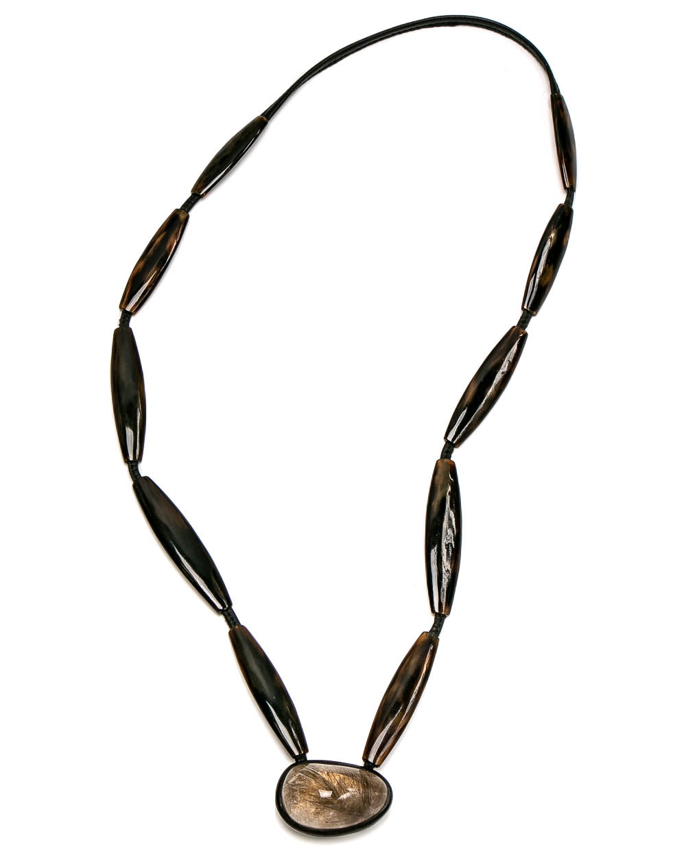Rutilated Quartz Horn and Ebony Long Necklace