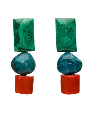 Turquoise Three Stone Drop Clip Earrings