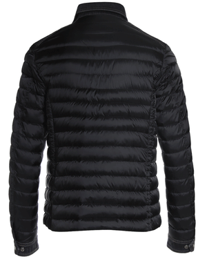 Black Nylon Puffer Jacket with Denim Trim