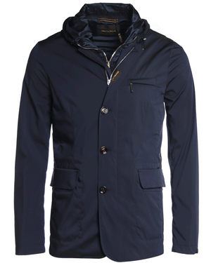 Navy Polyester Hooded Jacket