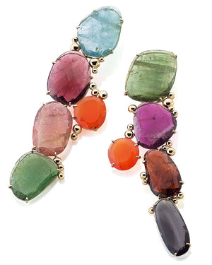 Multicolor Tourmaline and Fire Opal Earrings