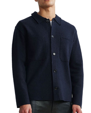Navy Blue Merino Wool Overshirt