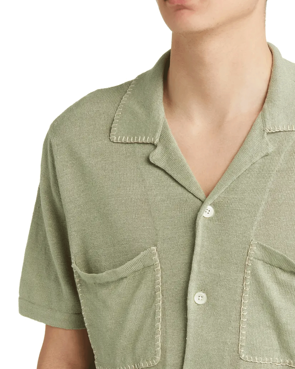 Pale Green Henry Knit Short Sleeve Shirt
