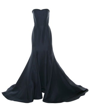 Midnight Blue Silk Faille Strapless Fit and Flare Gown
