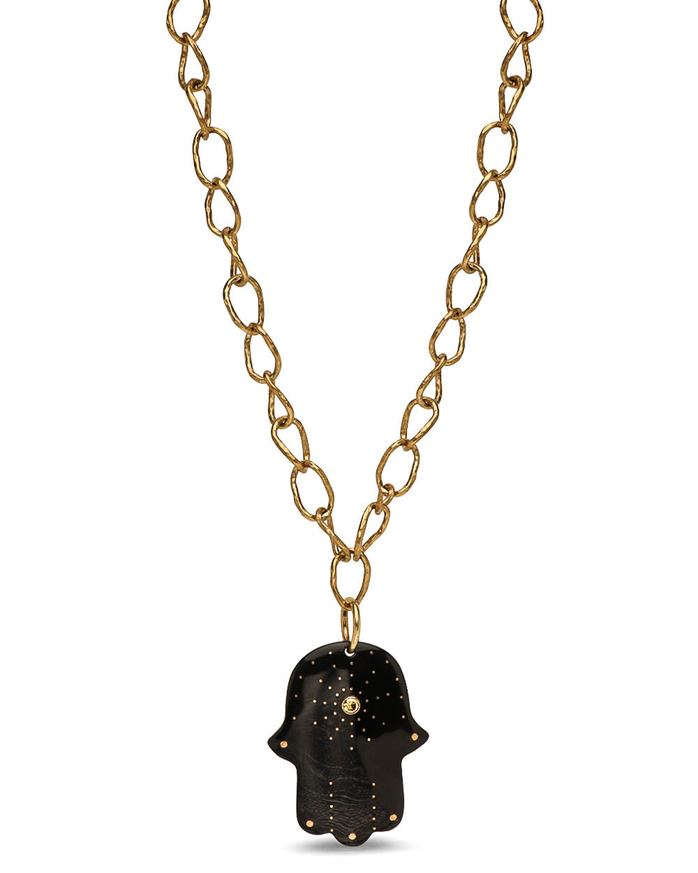 Black Horn Hamsa Pendant Necklace