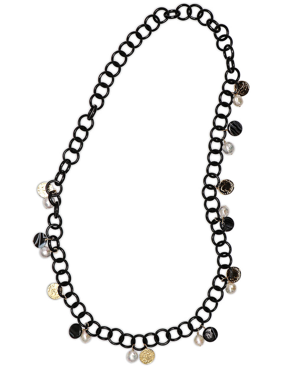 Black Horn Link Necklace with Coin Charms