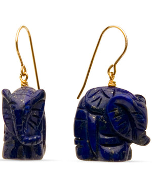 Carved Lapis Elephant Earrings