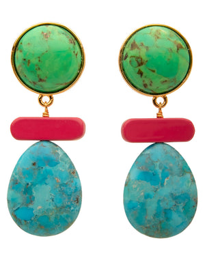 Green and Turquoise Bezel Drop Earrings