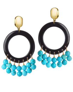 Horn Circle Earrings with Turquoise Drops