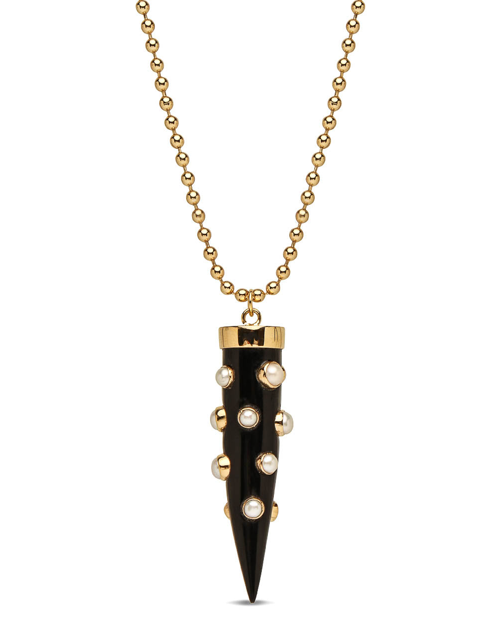 Pearl Studded Black Horn Tusk Pendant Necklace