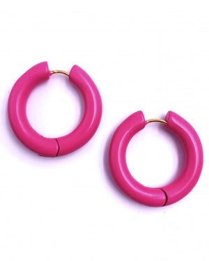 Pink Enamel Huggie Hoop Earrings