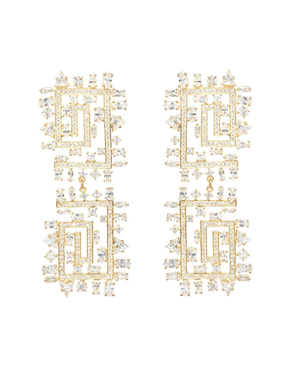 14k Gold Vermeil 1920 Clear Crystal Earrings