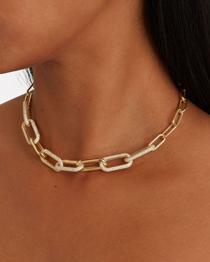 14k Gold Vermeil Crystal Link Collar Necklace