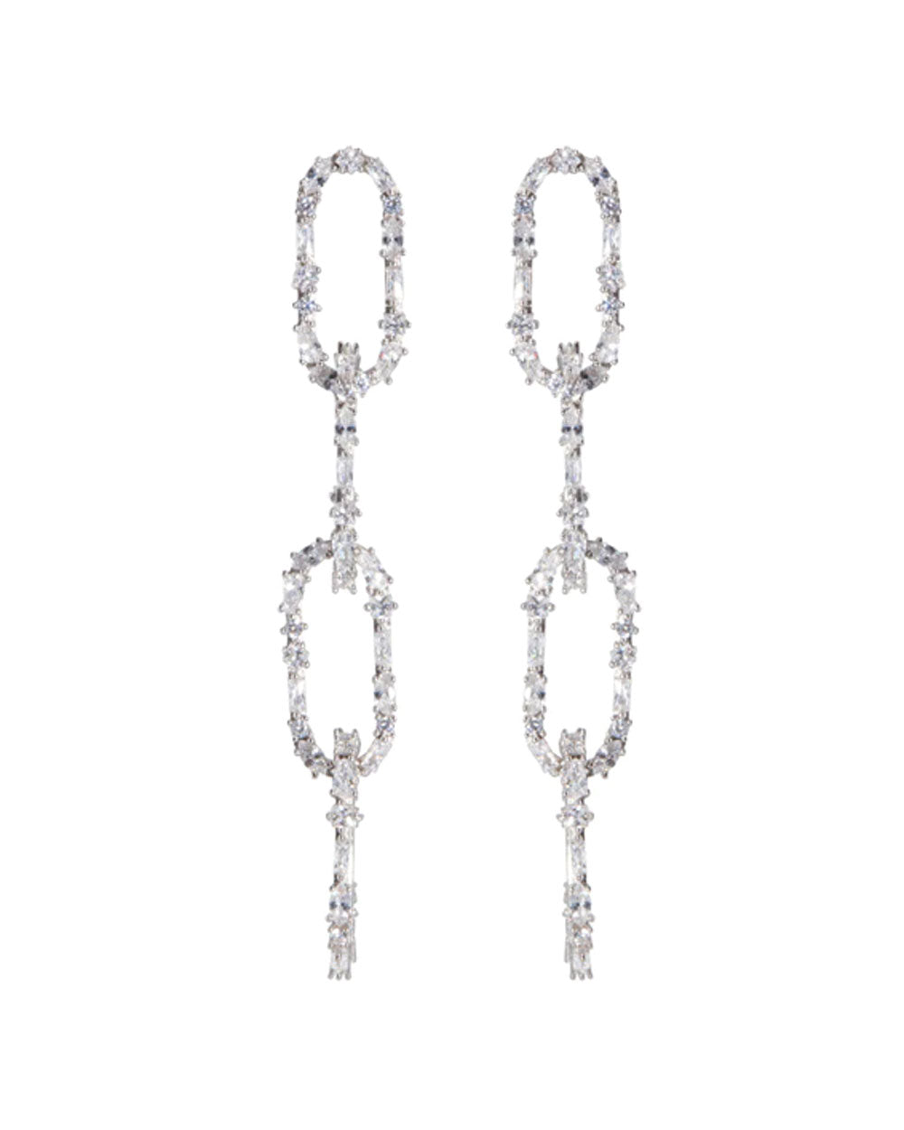 Rhodium King Crystal Link Earrings