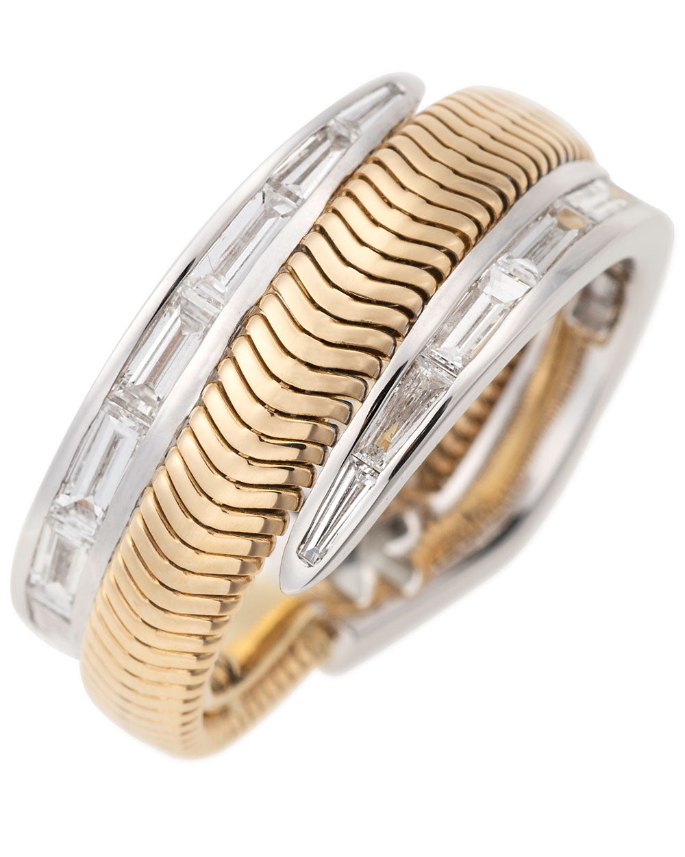 Yellow Gold Baguette Diamond Wrapped Ring Band