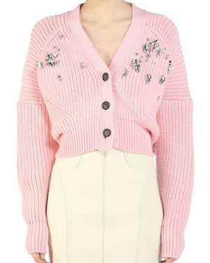 Pink Embellished Knit Cardigan
