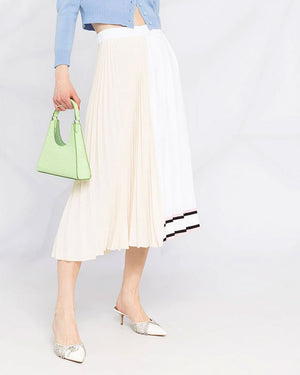 White and Cream Color Block Pleated A Line Skirt
