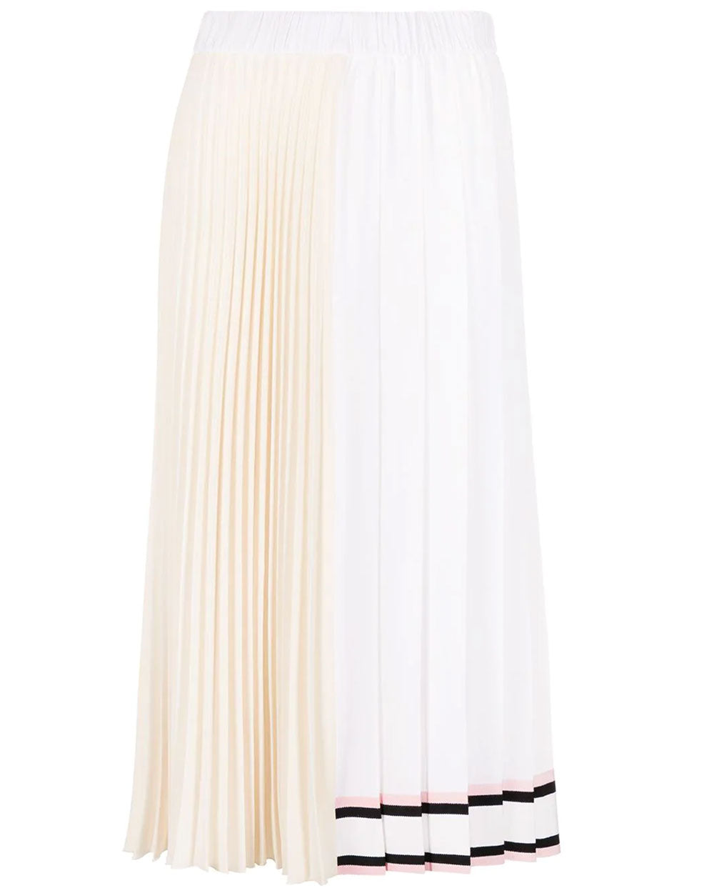 White and Cream Color Block Pleated A Line Skirt