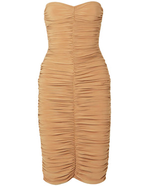 Nude Ruched Knee Length Dress