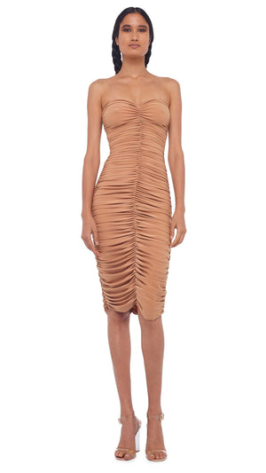 Nude Ruched Knee Length Dress