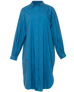 Blue Collared Poplin Midi Dress