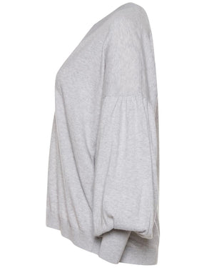 Pearl Grey V-Neck Balloon Sleeve Sweater