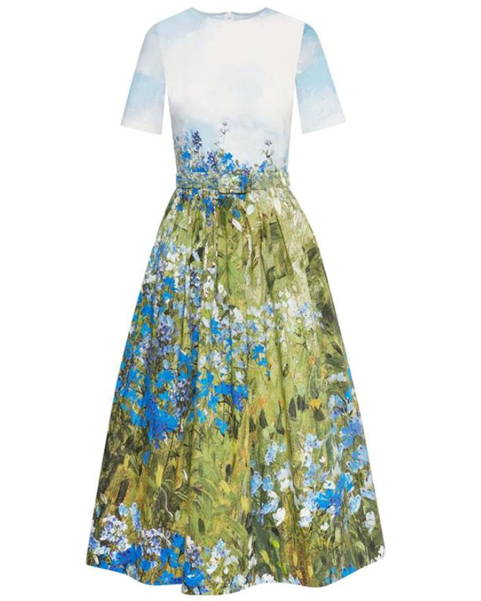 Topaz Floral Jewel Neck Belted Midi Dress