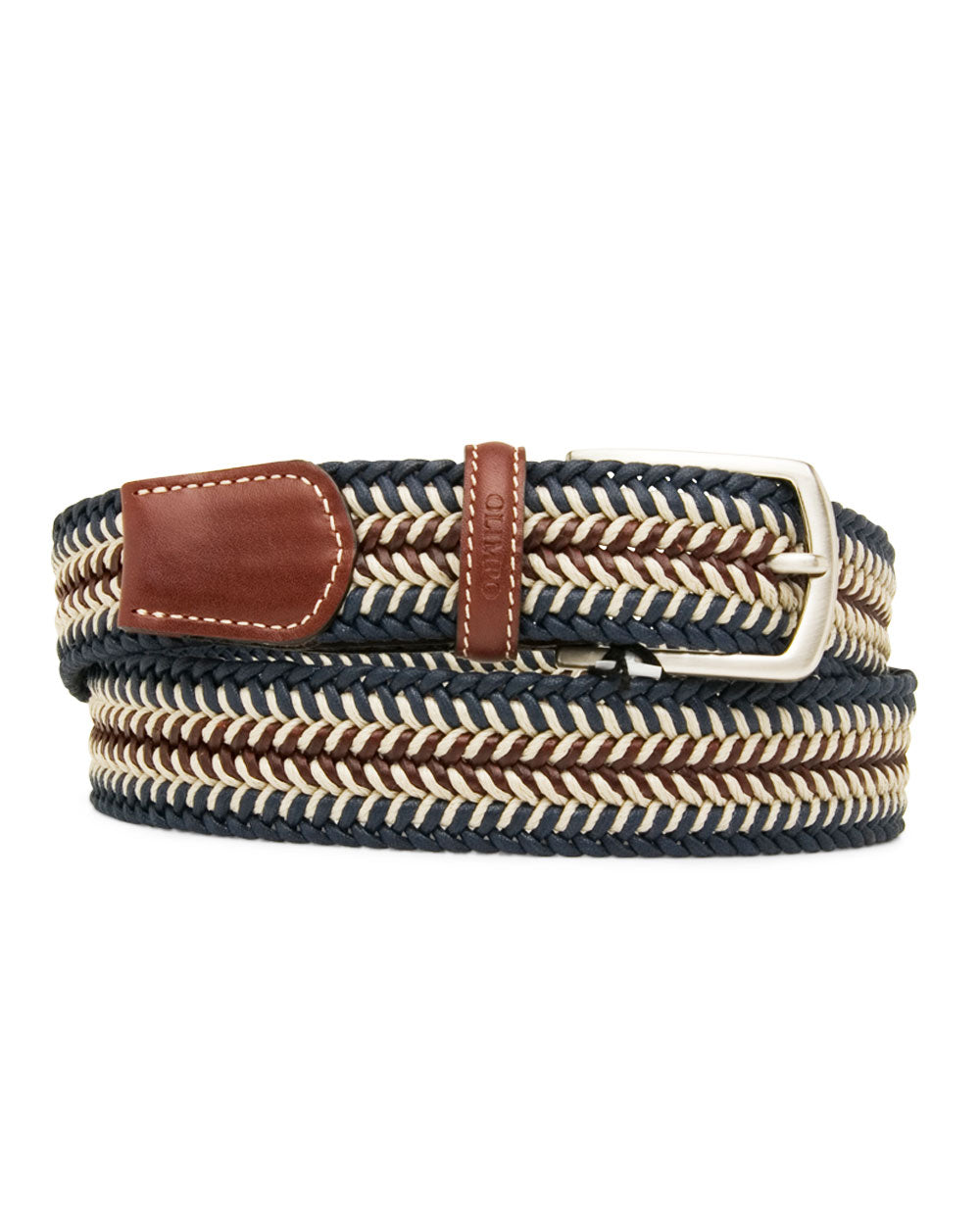 Braided Leather Belt in Navy and Beige