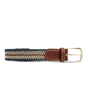 Braided Leather Belt in Navy and Beige