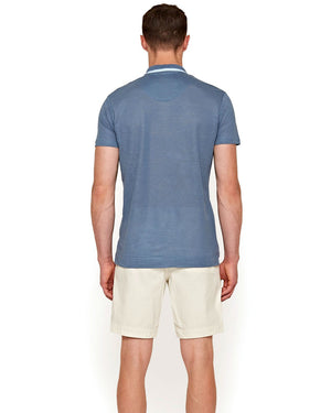 Blue Smoke and Chalk Blue Linen Pique Resort Polo Shirt