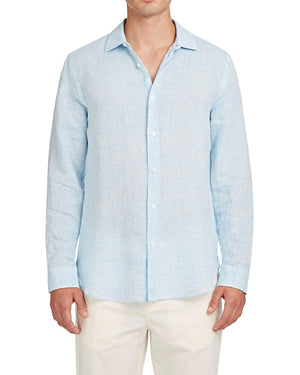 Giles Linen Shirt in Pale Blue White