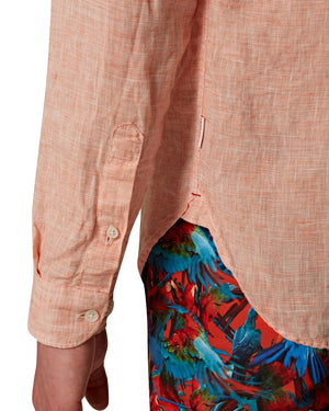 Giles Linen Tailored Fit Shirt in Orange Flash