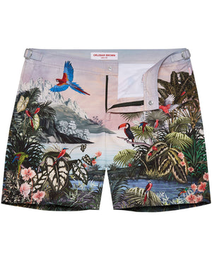 Into the Jungle Print Bulldog Mid Length Swim Shorts