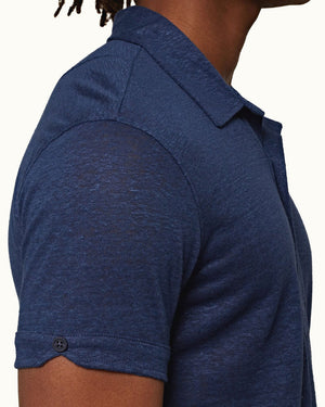 Sebastian Linen Polo Shirt in Blue Wash