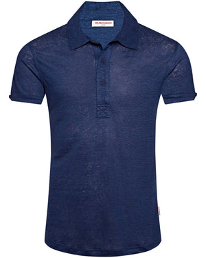 Sebastian Linen Polo Shirt in Blue Wash